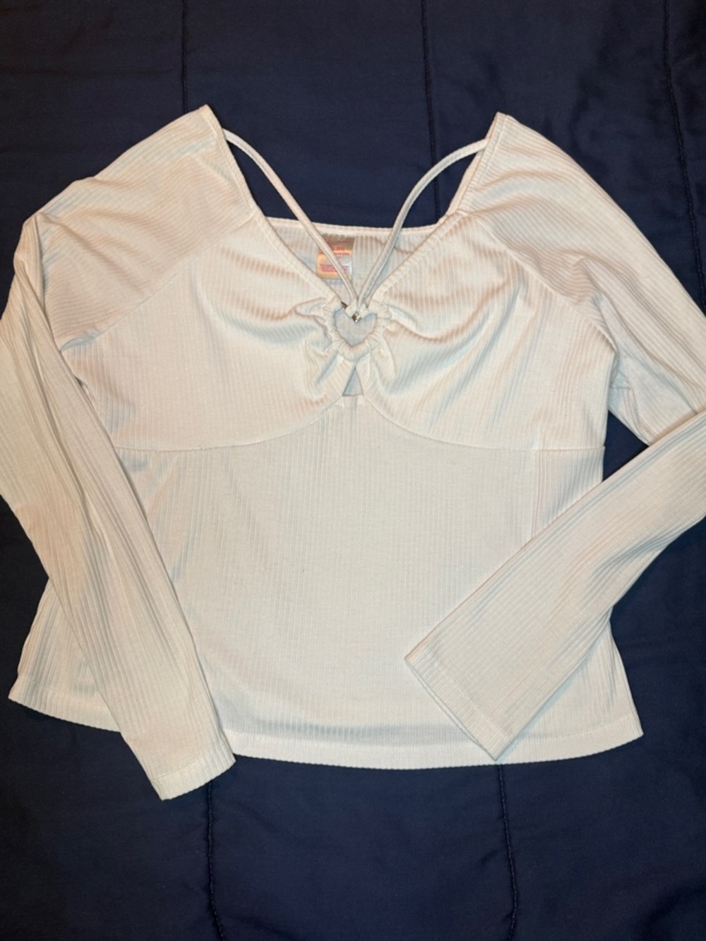 No Boundaries White Ribbed Long Sleeve Top with Heart Peekaboo